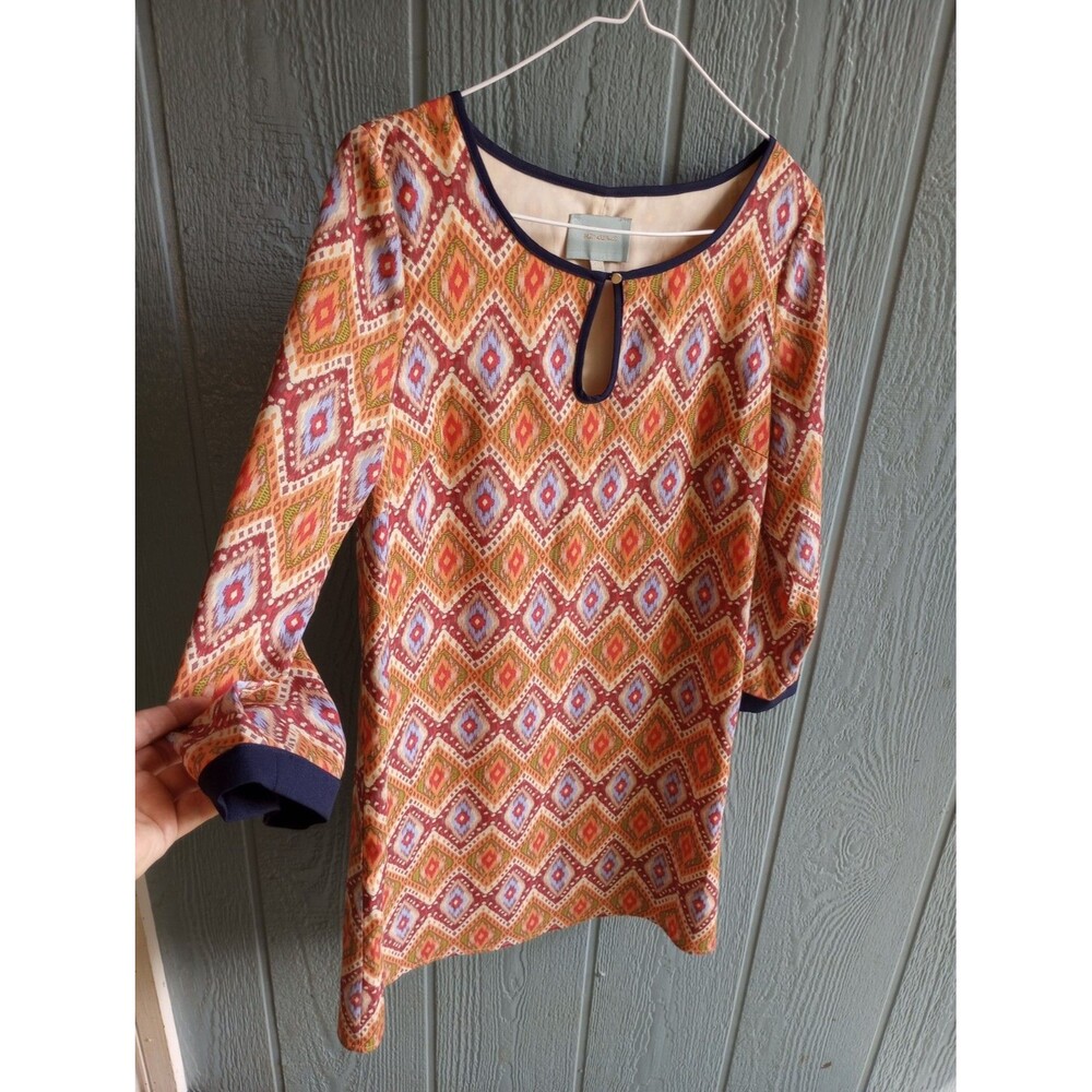 Under Skies Size S Dress Geometric Print 3/4 Sleeves Keyhole Knee Length New